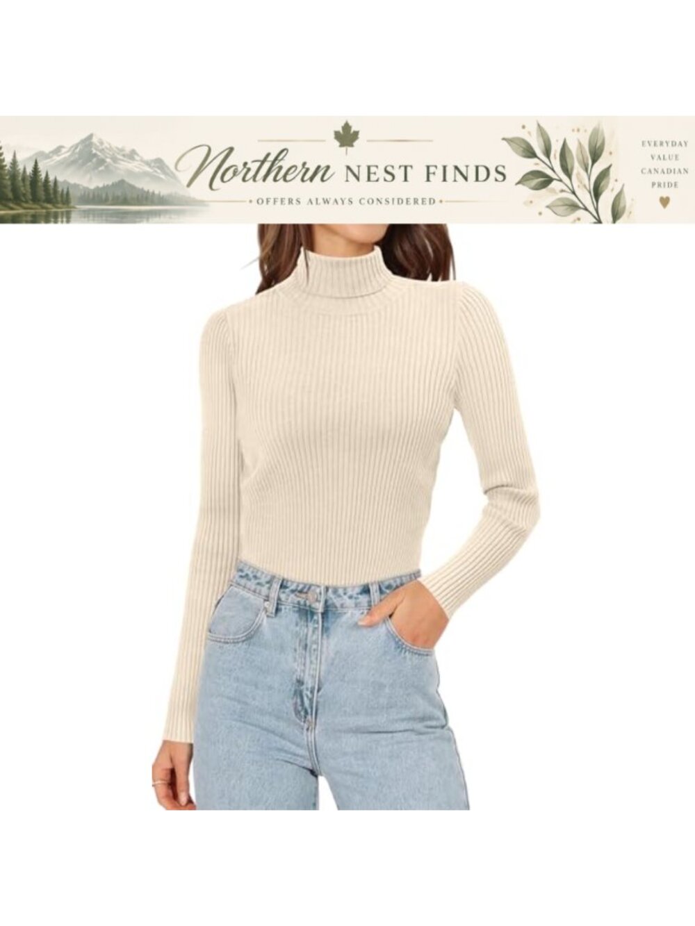 Onlypuff Women's Long Sleeve Turtleneck Ribbed Knit Slim Fit Tee Top